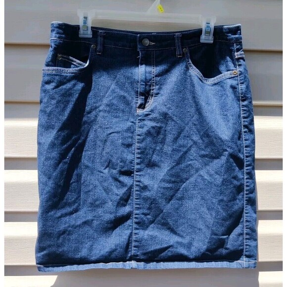 Apostrophe Petite Blue Jean Skirt Denim Womens Sz 10 P Knee Length Slit Pockets - Picture 2 of 10